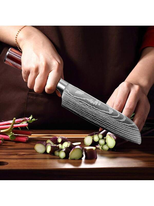 8 Piece Kitchen Knives Set Japanese Damascus Style Stainless Steel Chef