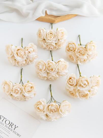 1 Bundle (6 Heads) Artificial Bouquet MINI Rose Bud Letter DIY Wreath Material Candy Box Accessories Home Wedding Decoration Bride Wrist Flower Chest Flower Headflower Material Valentine's Day New Year Decoration Birthday Party Cake Accessories