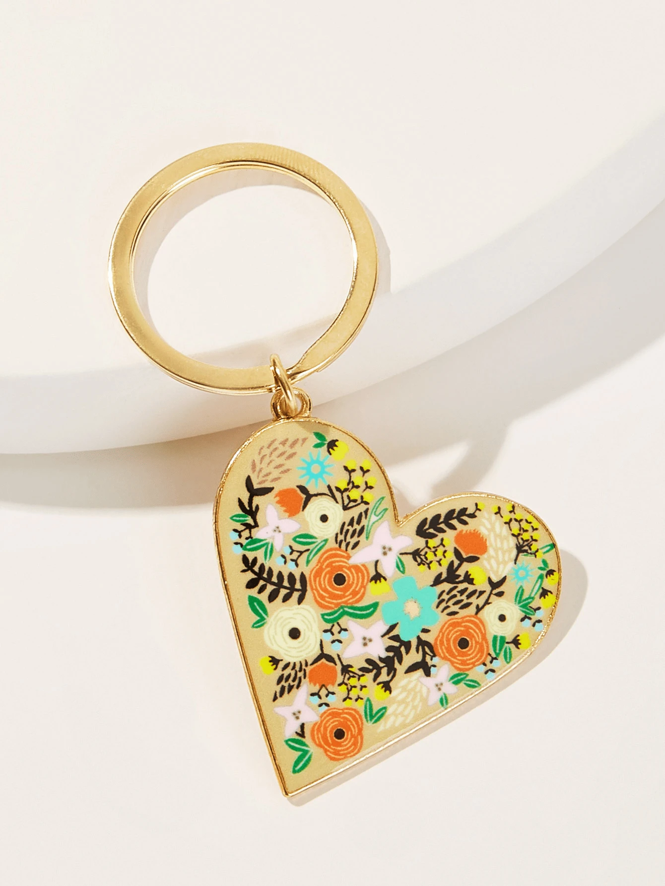 1pc Fashionable New Creative Flower Pattern Heart-Shaped Keychain ...