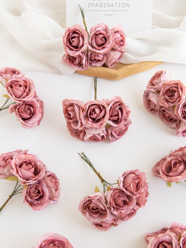 1 Bundle (6 Heads) Artificial Bouquet MINI Rose Bud Letter DIY Wreath Material Candy Box Accessories Home Wedding Decoration Bride Wrist Flower Chest Flower Headflower Material Valentine's Day New Year Decoration Birthday Party Cake Accessories