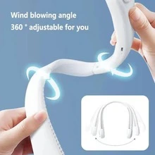 Portable Silicone Neckband Fan With Led Display Screen, Rechargeable Hands-free Wearable USB Desktop Fan Without Blades And Adjustable Direction - Pink - View 2