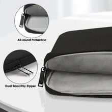 1 Pc Premium Laptop Sleeve Bag - Compatible With Books,  Pro M1, Surface, ,  HP - Polyester Case With Pocket - Black - Black - View 6