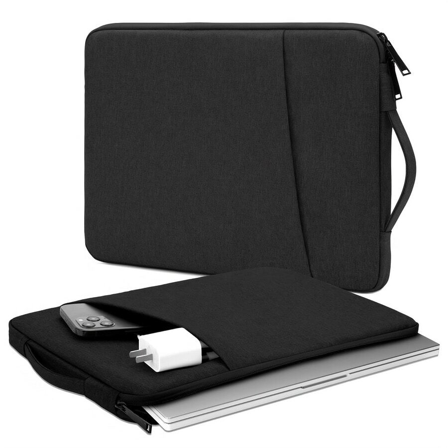 1 Pc Premium Laptop Sleeve Bag - Compatible With Books,  Pro M1, Surface, ,  HP - Polyester Case With Pocket - Black - Black - View 1