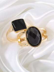 女性復古撞色流行黑色寶石戒指套裝,分別 - 彩色 - 查看 3