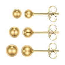 MDFUN 3 对不锈钢精致小金珠/锆石/螺纹螺丝耳钉 - 金黃色 - 查看 11