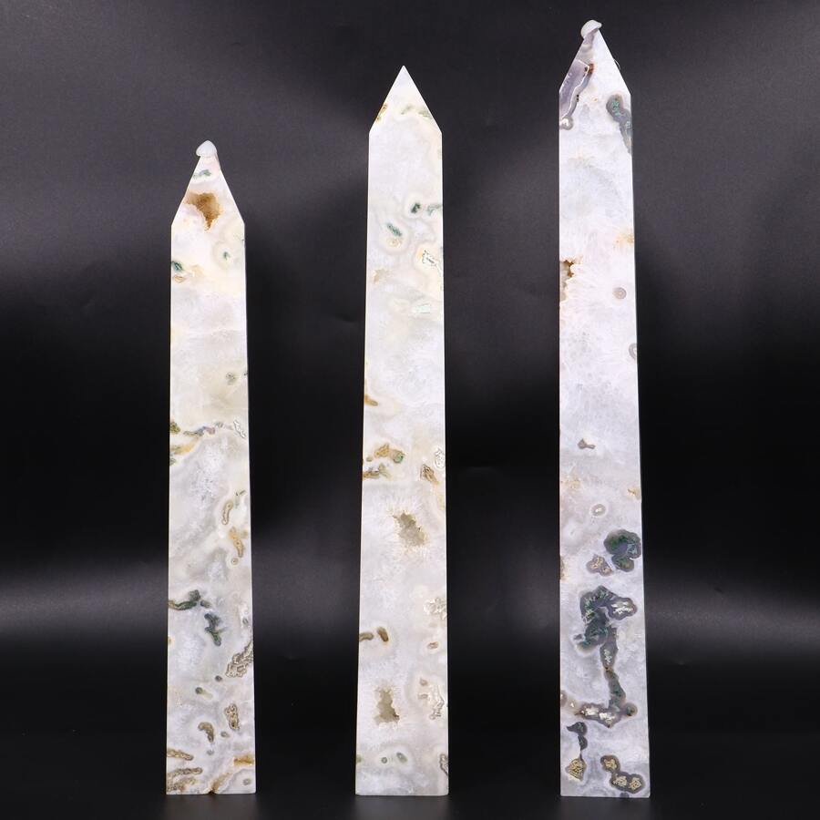 自然治癒晶體水草玉大型塔狀物，長10.6-17.3英寸（約27-44厘米），重量約2磅，苔玉單點治癒晶體塔，綠色水草玉6面完美晶體柱，用於家居裝飾及查克拉能量修復 - 彩色 - 查看 1