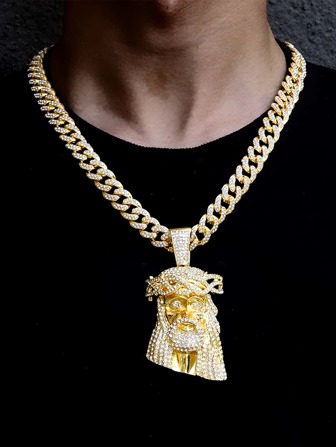 13毫米迈阿密镶钻耶稣吊坠项链，嘻哈风格饰品，男女皆宜