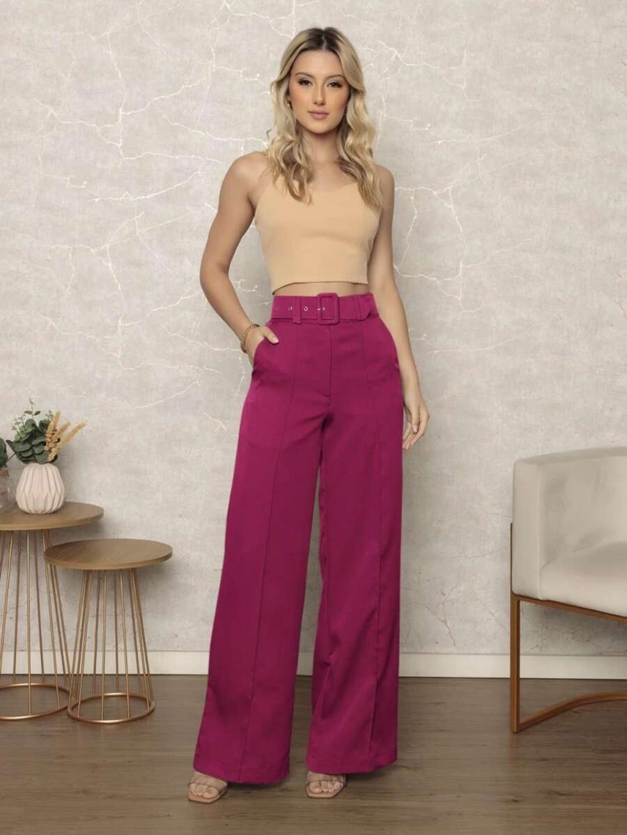 Women Pants - 玫紅色 - 查看 1