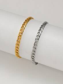 男士2入組金色和銀顏色手鏈套裝,嘻哈金屬質感鏈條腕帶首飾類 - 彩色 - 查看 2