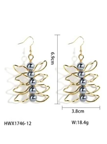 1 Par De Pendientes De Perlas De Color Dorado Con Material De Cobre