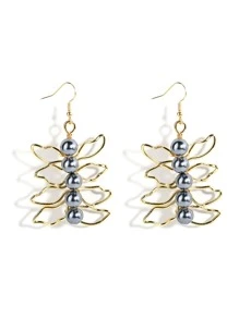 1 Par De Pendientes De Perlas De Color Dorado Con Material De Cobre