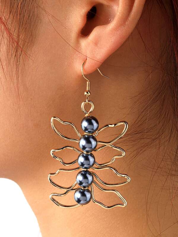 1pair Copper Material Gold Color Pearl Earrings