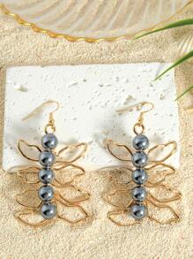 1 Par De Pendientes De Perlas De Color Dorado Con Material De Cobre