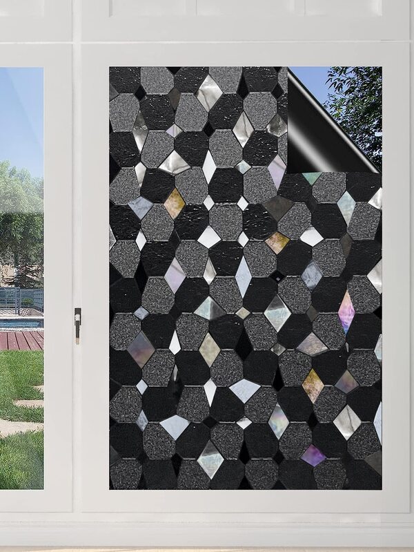 44.5*100cm Black Vinyl For Windows, 100% Blackout Privacy Crystal, Anti-Static UV-Blocking Window Shade, Blackout, Self-Adhesive Window Vinyl, Suitable For Bedroom, Living Room, Dorm