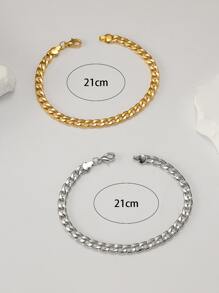 男士2入組金色和銀顏色手鏈套裝,嘻哈金屬質感鏈條腕帶首飾類 - 彩色 - 查看 3