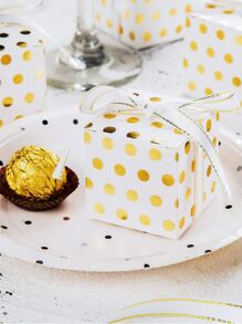 10/20Pcs Gold Dots White Gift Candy Box Bulk With Gold Dots With Ribbon Party Favor Box Packaging Box Souvenirs - Multicolor - View 2