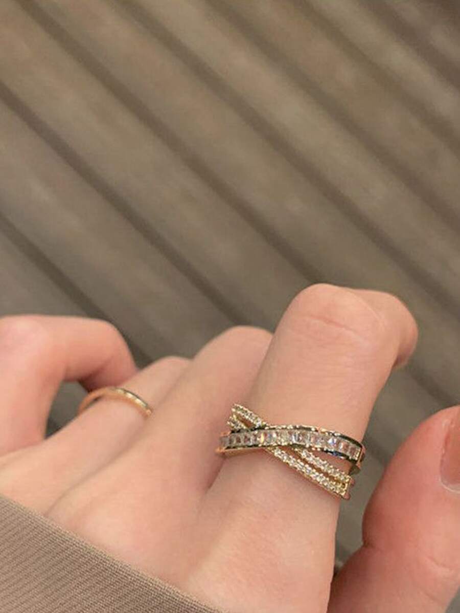 1 Miếng Tinh tế Hợp kim kẽm Khối Zirconia  Trang trí Thánh giá Vòng cửa tay áo Đối với phụ nữ Để Trang Trí Hàng Ngày - Vàng - Xem 1