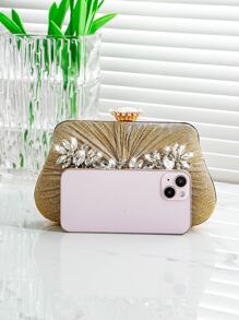 Bolso de noche con diseño de diamante de imitación dorado , adecuado para fiestas - Dorado - Ver 4
