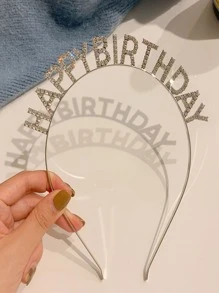 1入組女士快樂生日髮帶帶鑽石王冠設計適合派對裝飾用品 - 銀色 - 查看 3