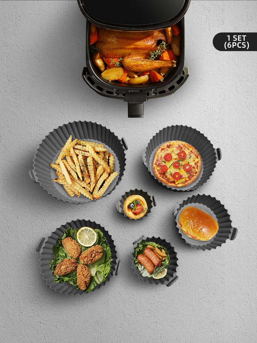 6pcs Silicone Heat Resistant Round Air Fryer Accessories Set For Baking And Cooking - Grey - View 1