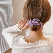 1 件装女士花朵装饰优雅发带，用于发饰发髻延长发髻发夹发髻制作器 - 紫色 - 查看 3