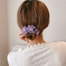1 件装女士花朵装饰优雅发带，用于发饰发髻延长发髻发夹发髻制作器 - 紫色 - 查看 2