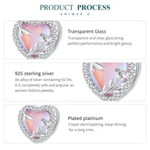 MISEFF 1入組925純銀Love心粉色的玻璃玫瑰珠子適合女士手鐲DIY首飾類手環,項鍊,珠寶製作,奢華禮物適用於禮品