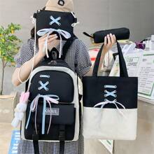 4pcs Nylon Bowknot Decorated College Style Combination Set - Black - View 5
