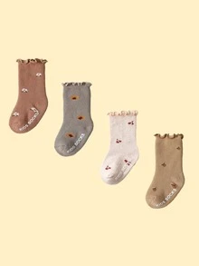 4 Của Em bé Vớ Cho mùa xuân Và Mùa thu Với Dây đai cao su Và Không trượt In - Nhiều màu - Xem 2