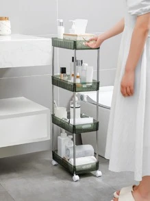 Bathroom Floor Standing 4-tier Storage Rack With Movable Wheels For Toilet, Sink, And Narrow Space - Green - View 1