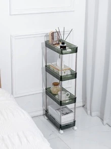 Bathroom Floor Standing 4-tier Storage Rack With Movable Wheels For Toilet, Sink, And Narrow Space - Green - View 3