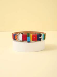 1pc Multicolor Canvas & PU Leather Patchwork Pet Collar, Suitable For Small, Medium And Large Dogs, Indoor And Outdoor Use - Multicolor - View 1