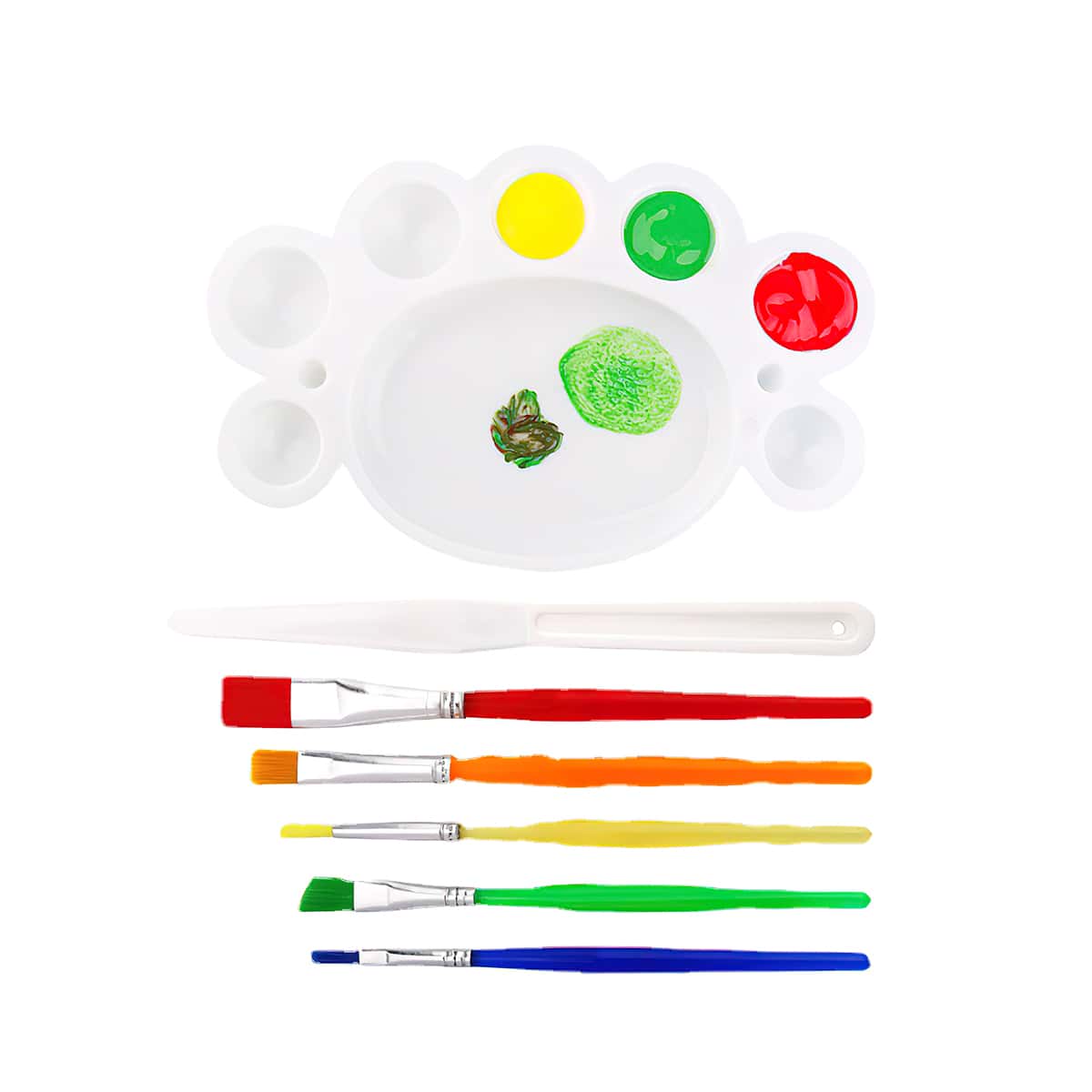 7入組水彩刷DIY畫筆套裝糖果彩色塑膠手柄粘液刀顏色混合調色板帶1入組刷 - 彩色 - 查看 1