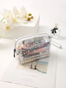 3 chiếc túi đựng mỹ phẩm lưới nylon kiểu dáng đơn giản màu đen dung tích lớn chống thấm nước du lịch tiện lợi túi đựng đồ du lịch - Trong sáng - Xem 1