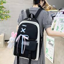 4pcs Nylon Bowknot Decorated College Style Combination Set - Black - View 7