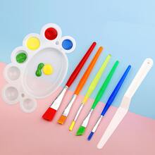 7入組水彩刷DIY畫筆套裝糖果彩色塑膠手柄粘液刀顏色混合調色板帶1入組刷 - 彩色 - 查看 2