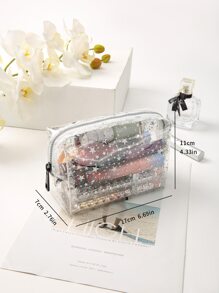 3 chiếc túi đựng mỹ phẩm lưới nylon kiểu dáng đơn giản màu đen dung tích lớn chống thấm nước du lịch tiện lợi túi đựng đồ du lịch - Trong sáng - Xem 3