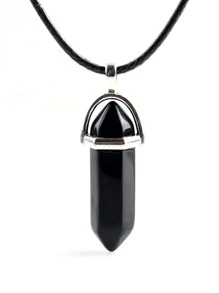 Lục giác đá Vật rủ xuống & Pha lê Sáu-Cạnh Cột riêng Dây chuyền - màu đen - Xem 1