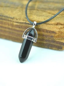 Lục giác đá Vật rủ xuống & Pha lê Sáu-Cạnh Cột riêng Dây chuyền - màu đen - Xem 3