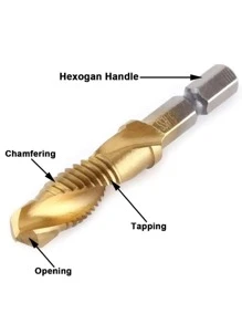 6pcs/set Titanium Coated Hss Composite Drill Bit Set With 1/4\"" Hex Shank, Spiral Flute For Deburring & Countersinking In Metalworking