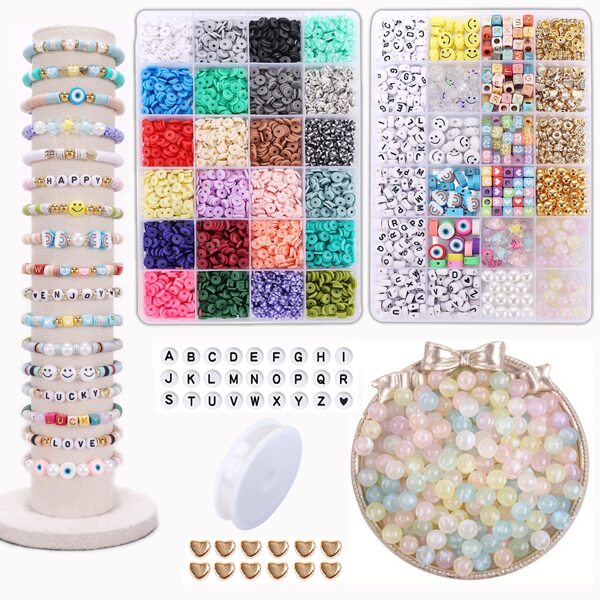 Clay Beads Bracelet Making Kit, Preppy Friendship Flat Polymer Heishi