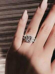 1 Miếng Thanh lịch Khối Zirconia  Nhẫn Đối với phụ nữ Cho đám cưới Hôn ước Ngày kỷ niệm Đồ trang sức Ngày lễ tình nhân Qủa tặng - Bạc - Xem 3