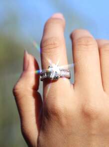 1 Miếng Thanh lịch Khối Zirconia  Nhẫn Đối với phụ nữ Cho đám cưới Hôn ước Ngày kỷ niệm Đồ trang sức Ngày lễ tình nhân Qủa tặng - Bạc - Xem 4