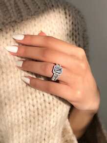 1 Miếng Thanh lịch Khối Zirconia  Nhẫn Đối với phụ nữ Cho đám cưới Hôn ước Ngày kỷ niệm Đồ trang sức Ngày lễ tình nhân Qủa tặng - Bạc - Xem 2