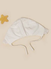 TUTUYA 蕾丝边饰下巴系带公主风婴儿帽，柔软舒适的婴儿护耳帽，简约白色刺绣花卉蕾丝边饰襁褓包巾帽，时尚宫廷风婴儿帽 - 白色 - 查看 4