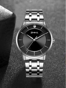 1 件 Zhha 經典休閒時尚商務男士不銹鋼石英腕錶 - 銀色 - 查看 1