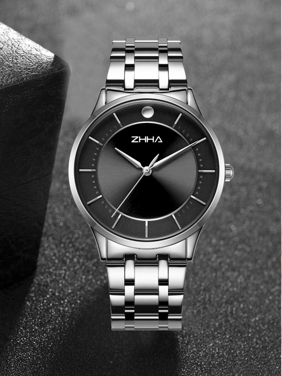 1 件 Zhha 經典休閒時尚商務男士不銹鋼石英腕錶 - 銀色 - 查看 1