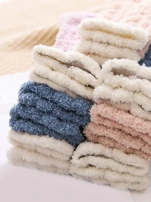 3對/包隨機色珊瑚絨厚冬天襪子適合女士,舒服,透氣和吸水 - 彩色 - 查看 5