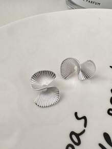 1 paire Boucles d'oreilles rétro en argent sterling S925 de style coréen en forme de ventilateur géométrique mat, cadeau de boucles d'oreilles en forme de "S" pour les vacances