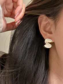 1 paire Boucles d'oreilles rétro en argent sterling S925 de style coréen en forme de ventilateur géométrique mat, cadeau de boucles d'oreilles en forme de "S" pour les vacances